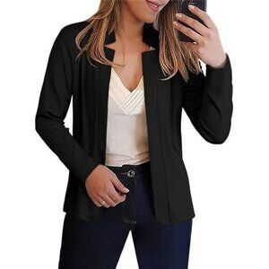 Womens Blazer Cropped Open Front Dress Jacket Lightweight Stand Collar